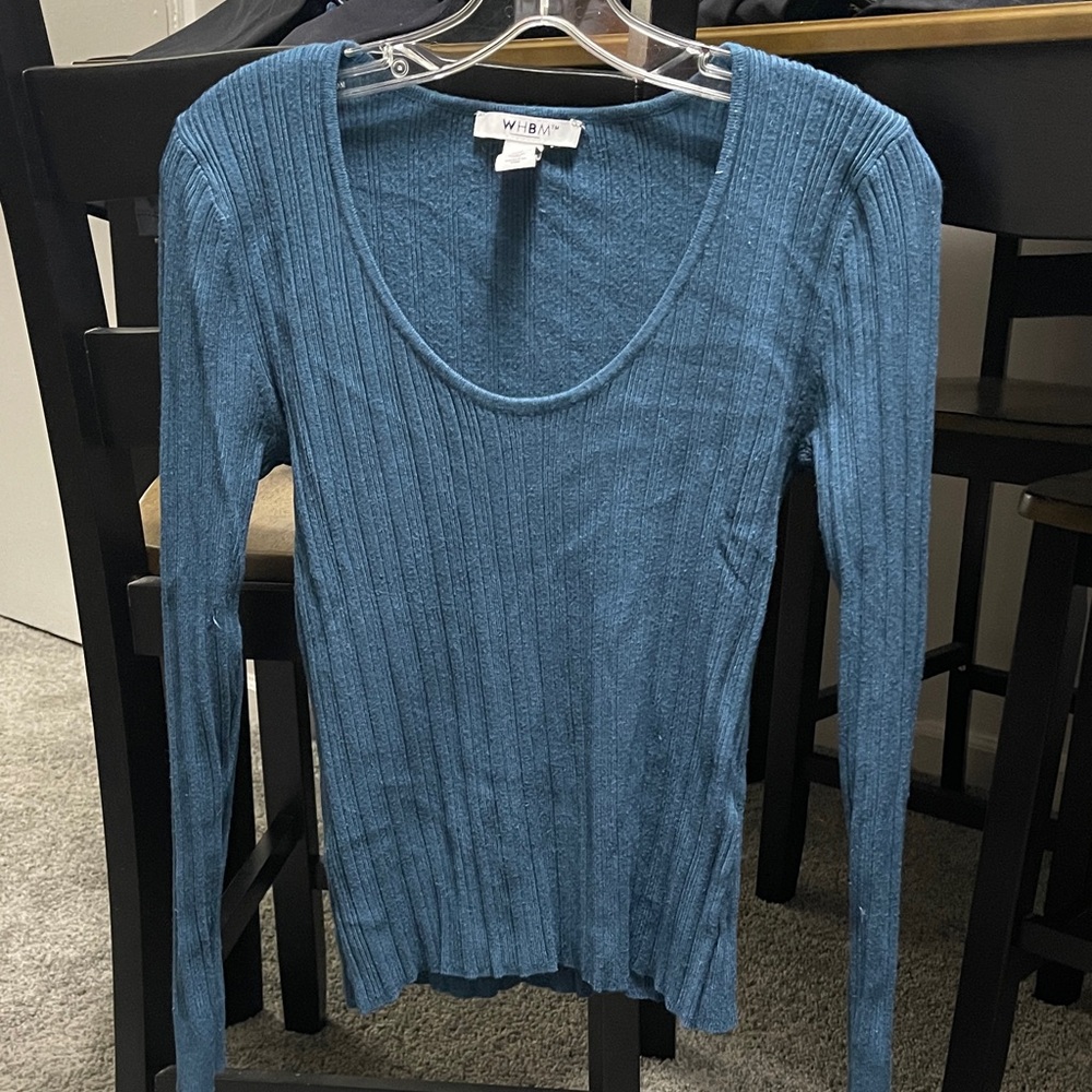 White House Black Market Blue Ribbed Long Sleeve Top
